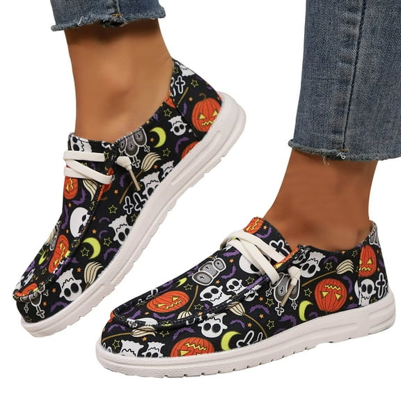 Women Halloween Christmas Canvas Sneakers Casual Lace up Flats Loafers Comfortable Walking Slip on Shoes