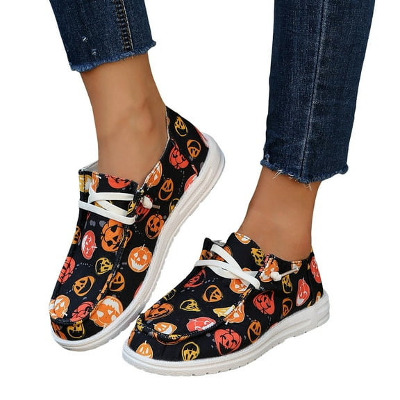 Women Halloween Christmas Canvas Sneakers Casual Lace up Flats Loafers Comfortable Walking Slip on Shoes