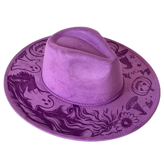 Women Halloween Classic Western Cowboy Hat Unisex Adult Faux Western Embossed Art Fedora For Holiday Party Headwear