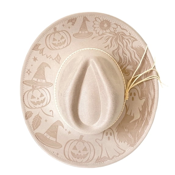 Women Halloween Classic Western Cowboy Hat Unisex Adult Faux Western Embossed Art Fedora For Holiday Party Headwear