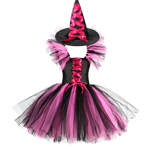 Women Halloween Costume Dress With Witch Hat, Tulle Party Outfit For Cosplay, Dance Recitals, Stage Performances, Costume Parties, Photo Sessions, Parades And Fantasy Dress Up Occasions