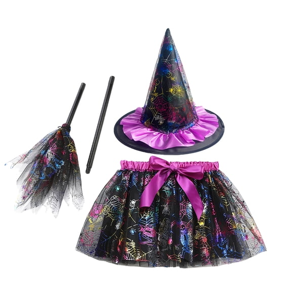 Women Halloween Costume Outfit With Tulle Skirt, Witch Hat And Coordinated Accessories For Costume Parties, Dance Events, Stage Performances, Photo Sessions, Parades And Dress Up Events