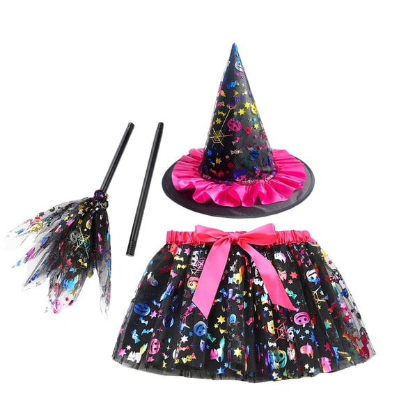 Women Halloween Costume Outfit With Tulle Skirt, Witch Hat And Coordinated Accessories For Costume Parties, Dance Events, Stage Performances, Photo Sessions, Parades And Dress Up Events