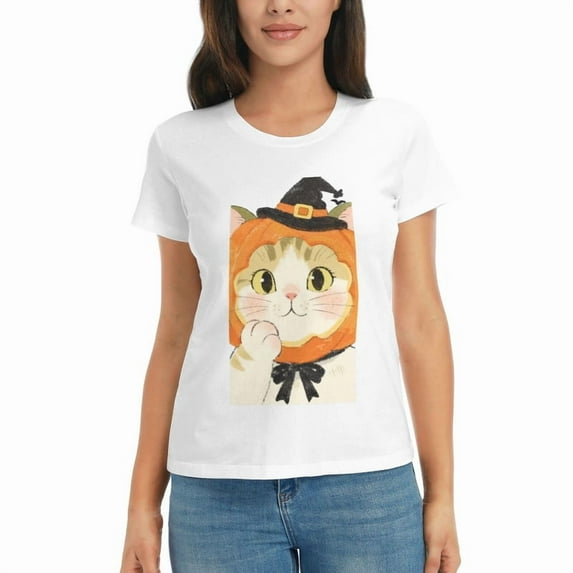Women Halloween Cotton T Shirt Fall Funny Short Sleeve Soft Graphic Crewneck Thanksgiving Tops S-3XL