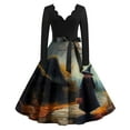 thumbnail image 1 of Women Halloween Dress Bloody Print V-Neck Long Sleeve Retro A Line Dresses 2024 Fall Cocktail Party Dress with Belt 06-Navy XXXL, 1 of 3