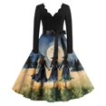 thumbnail image 1 of Women Halloween Dress Bloody Print V-Neck Long Sleeve Retro A Line Dresses 2024 Fall Cocktail Party Dress with Belt 10-Yellow XL, 1 of 3