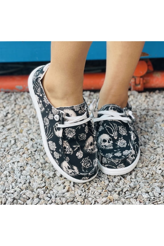 Women Halloween Flat Canvas Shoes Lace Up Ghost Pumpkin Prints Loafers Soft Knitted Breathable Comfortable Walking Casual Dress Sneakers for Party 162,Dark Gray 38(US-6.5)