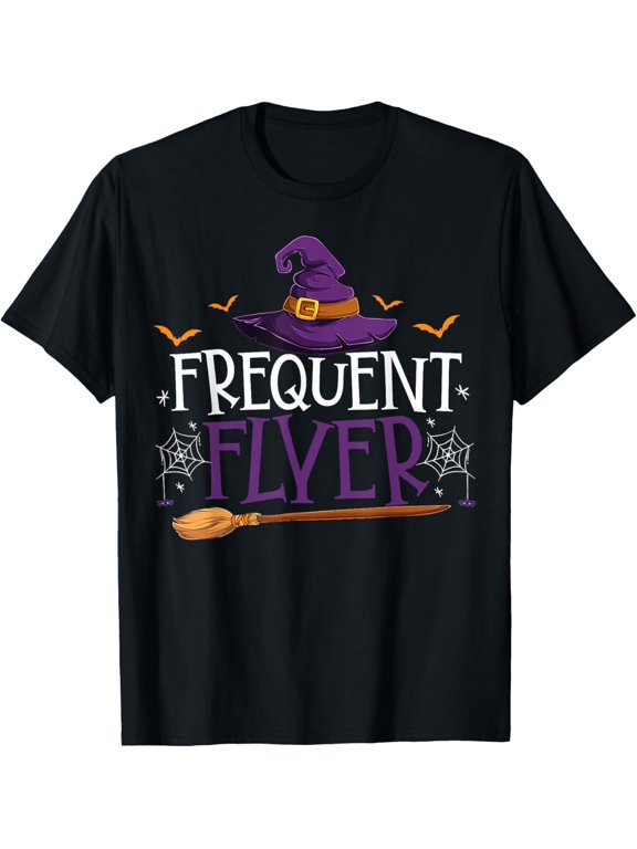 Women Halloween Frequent Flyer Witch Autumn Costume Holiday T-Shirt, Size S-5XL