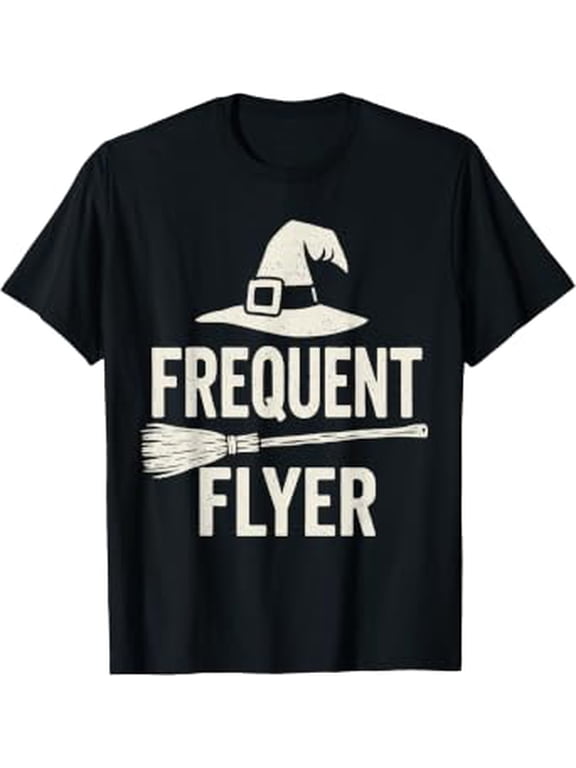 Women Halloween Frequent Flyer Witch Broom Graphic Design For Everyday Style T-Shirt, Size S-5XL