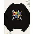 thumbnail image 1 of Women Halloween Ghost Graphic Sweatshirt Top Love It Skull Star Design Casual Long Sleeve Crew Neck Black S-3XL, 1 of 6