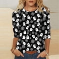 thumbnail image 1 of Women Halloween Ghost Pumpkin Bat All Over Print Crew Neck 3/4 Sleeve Casual T-Shirt Black 3XL, 1 of 5