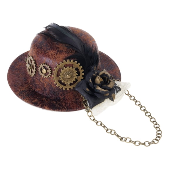 Women Halloween Gothic Mini Top Hat Steampunk Gears Chain Feather Flower Fascinator Hair Clip Victorian Cosplay Costume