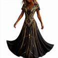 thumbnail image 1 of Women Halloween Gothic Style Long Maxi Dress, Short Sleeve V‑Neck Graphic Print Flowy Dress for Theme Night Party & Get‑Togethers, 1 of 5