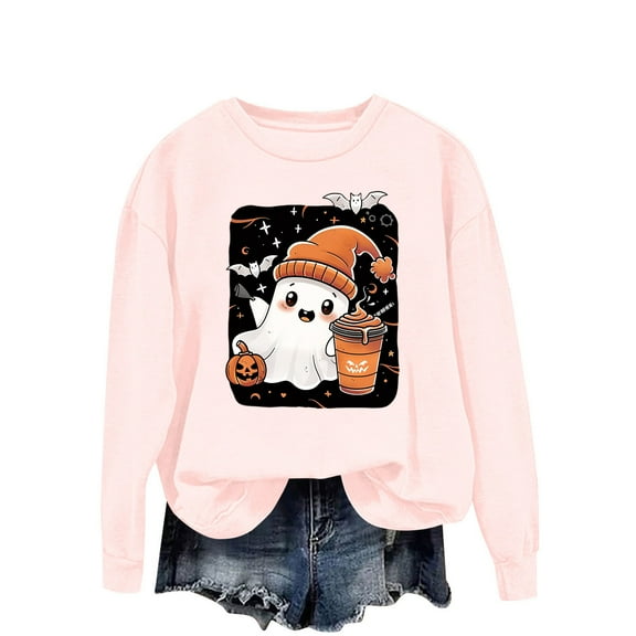 Women Halloween Hooded Sweatshirt Pumpkin Cute Ghost Graphic Shirts Fall Long Sleeve Pullover Tops