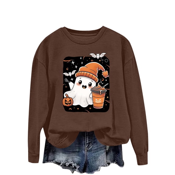 Women Halloween Hooded Sweatshirt Pumpkin Cute Ghost Graphic Shirts Fall Long Sleeve Pullover Tops