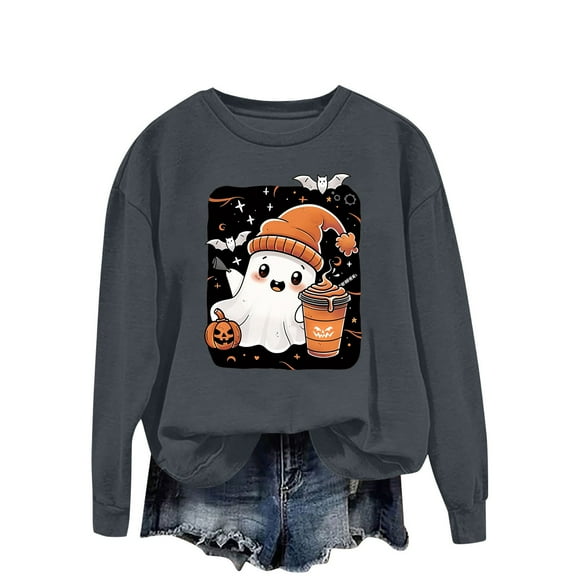 Women Halloween Hooded Sweatshirt Pumpkin Cute Ghost Graphic Shirts Fall Long Sleeve Pullover Tops
