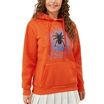 Women Halloween Hoodie, Long Sleeve Hooded Cobweb Spider Print Pullover Fall Tops with Pocket
