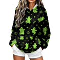 thumbnail image 1 of Women Halloween Hoodies Long Sleeve Stains Letter Print Pullover Adjustable Drawstring Hood Sweatshirt Casual Crew Neck Top With Pocket, 1 of 6