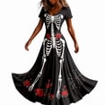 thumbnail image 1 of Women Halloween Maxi Dresses Gothic V‑Neck Short Sleeve Print Long Flowy Dress Funny Party Costume Gown, 1 of 5
