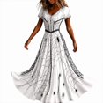 thumbnail image 1 of Women Halloween Maxi Dresses Gothic V‑Neck Short Sleeve Print Long Flowy Dress Funny Party Costume Gown, 1 of 5