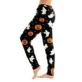 thumbnail image 1 of Women Halloween Pajama Pants Drawstring High Waist Pants Pumpkin Print Wide Leg Soft Lounge Sleep Pajamas Coffee,M, 1 of 5