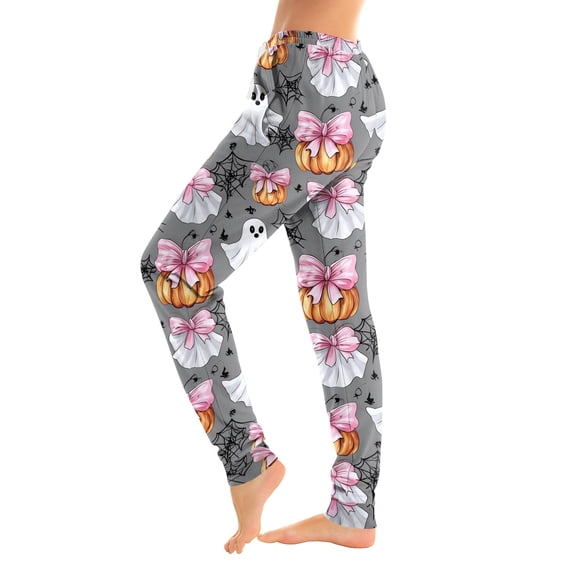 Women Halloween Pajama Pants Drawstring High Waist Pants Pumpkin Print Wide Leg Soft Lounge Sleep Pajamas Gray,L