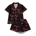 thumbnail image 1 of Women Halloween Print Short Sleeve Pajama Set, Notch Collar Button Down Top And Shorts Soft Sleepwear Sizes S-XXL, 1 of 8