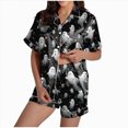 thumbnail image 1 of Women Halloween Printed Lapel Button Short Sleeve Shorts Pajama Set 2PC Home Set Matching Sets, 1 of 6