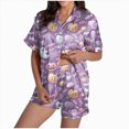 thumbnail image 1 of Women Halloween Printed Lapel Button Short Sleeve Shorts Pajama Set 2PC Home Set Matching Sets, 1 of 6