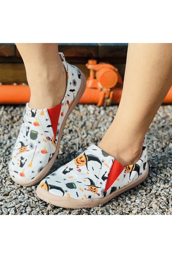 Women Halloween Pumpkin Shoes Cute 𝐒pooky Print 𝐏enny Loafers Lightweight Comfortable Platform Casual Walking Shoes Slip 𝐎n Flat Sneakers Boat Shoes with Soft Sole