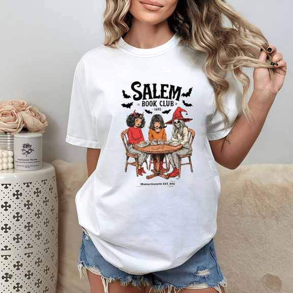 Women Halloween Salem Book Club Graphic Tee T Shirt Top Vintage 1692 Witch Design Soft Breathable White S-5XL