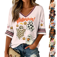 thumbnail image 1 of Women Halloween Shirt Oversized Cute Funny Plus Size 3/4 Sleeve Printed Graphic Orange 2XL, 1 of 5