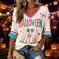 thumbnail image 1 of Women Halloween Shirt 2026 Oversized Cute Funny Plus Size 3/4 Sleeve Skeleton Printed Graphic, 1 of 4
