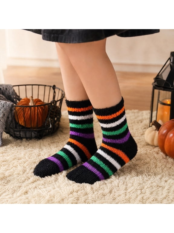 Women Halloween Socks, Cute Funny Novelty Crew Socks, Warm Thick Cozy Autumn Winter Holiday Socks, Orange Black Purple Witch Ghost Pumpkin Patterned Socks, Festive Seasonal Gift Socks for Ladies