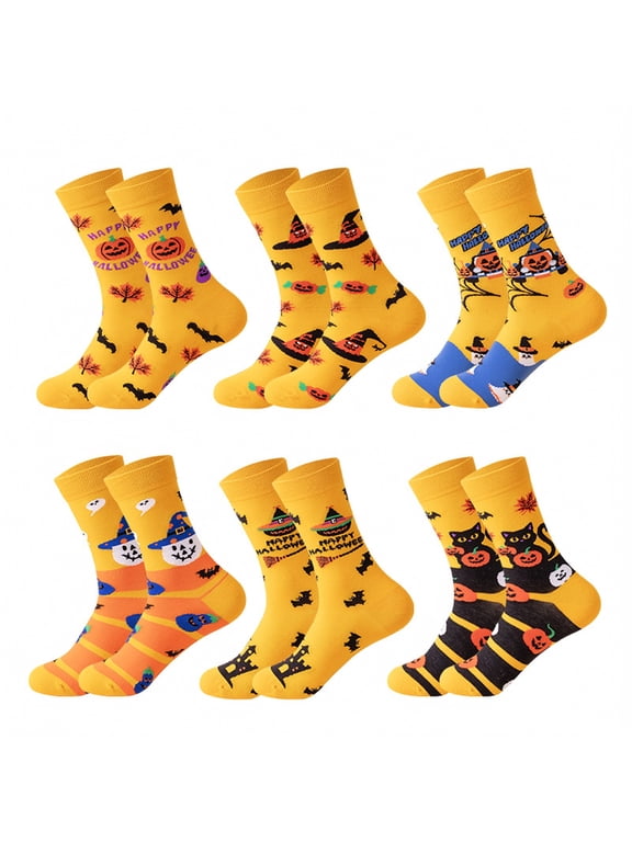 Women Halloween Socks Ghost Novelty Funny Crew Witch Print Cotton Warm Winter Sock Cosplay Accessory