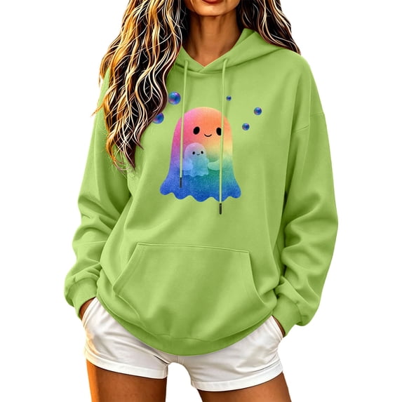 Women Halloween Spooky Ghost Sweatshirts Oversized Crewneck Hoodie | Vintage Halloween Sweatshirt, Casual Long Sleeve Pullover, Fall Halloween Costumes, Funny Vintage Graphic Sweatshirt