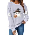 thumbnail image 1 of Women Halloween Sweatshirt Cute Ghost Graphic Pullover Top Funny Pumpkin Print Crewneck Spooky Season, 1 of 4