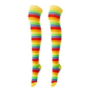 Women Halloween Thigh High Socks Rainbow Long Socks Striped Stockings Leg Warmers Over The Knee Socks