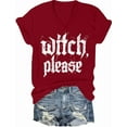 thumbnail image 1 of Women Halloween V Neck Shirt Halloween Witch Please T-Shirt Vintage Witches Short Sleeve Tee Tops, 1 of 6