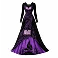 thumbnail image 1 of Women Halloween Witch Maxi Dress, Long Sleeve V Neck Lace Cuff A Line Floor Length Dress, Gothic Haunted House Printed Evening Party Dress, 1 of 6