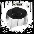 thumbnail image 1 of Women Halloween Witch Vintage Flower Feather Bowler Hat Fedora Hats with Veil Hat for Halloween Cosplay Party, 1 of 7