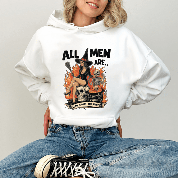 Women Halloween long sleeve Hooded All Men Are Graphic Tee T Shirt Top Vintage Retro Slogan Design White S-2XL