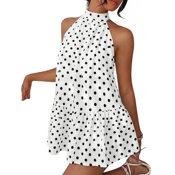 Women Halter Backless Dress Summer Mini Short Dresses A Line Polka Dot Sundress, S