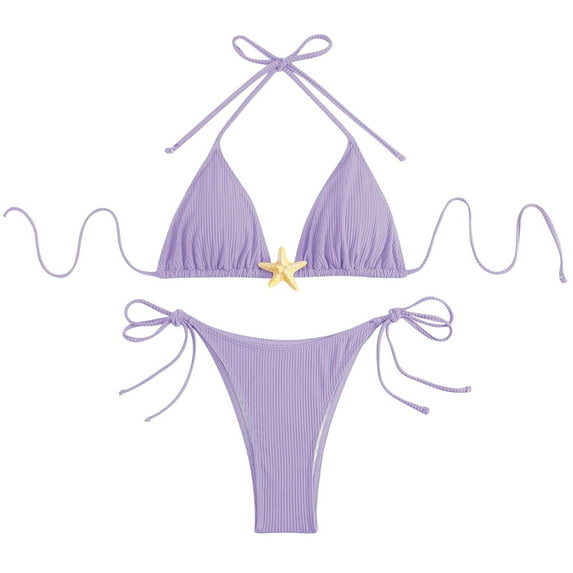 Women Halter Bikini Set-Two Piece Triangle String Tie Side Adjustable Bathing Suit Tummy Control Cover Up Swimdress Funny Pattern Lace-Up Swimdress Pool Party Swim Suits