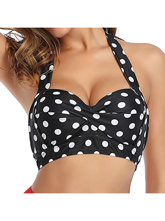 Women Halter Bikini Top Retro Push Up Swim Top Padded Bathing Suit Tops Sexy Molded Soft Swimming Swimsuit Top