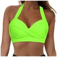 thumbnail image 1 of Women Halter Bikini Tops Push Up Retro Bathing Suits Padded Swimsuit Top Only No Bottom (Green, M), 1 of 9