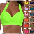 thumbnail image 1 of Women Halter Bikini Tops Push Up Retro Bathing Suits Padded Swimsuit Top Only No Bottom (Light Purple, S), 1 of 9