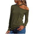 thumbnail image 1 of Women Halter Cold Shoulder Blouse Long Sleeve One Side Starppy Cut Out Shirts Sexy Casual Going Out Tunic Tops Army Green XXL, 1 of 4