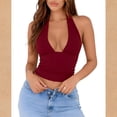 thumbnail image 1 of Women Halter Deep V Neck Backless Crop Tank Top Open Back Sleeveless Slim Fit Y2k Summer Tops, 1 of 5