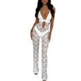 thumbnail image 1 of Women Halter Flare Jumpsuit Casual Summer Cutout Lace See-Through Backless Romper Pants for Clubwear Streetwear, 1 of 5